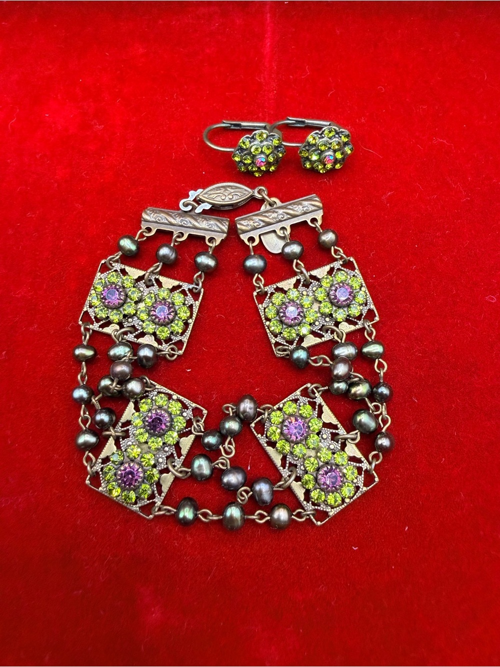 Vintage Liz Palacios Victorian Revival Bracelet and Earrings Set